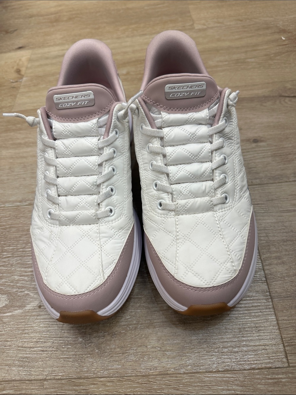 Skechers Women's White & Blush Quilted Slip-On Sneakers